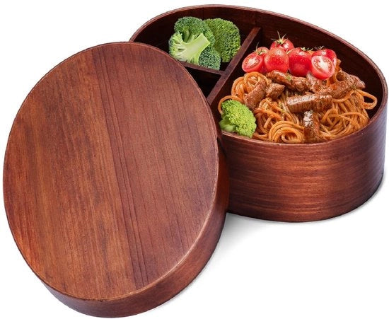 Bento Box in Legno - Scatola per Picnic per Adulti - 3 Compartimenti - 17,5x13x6,5cm