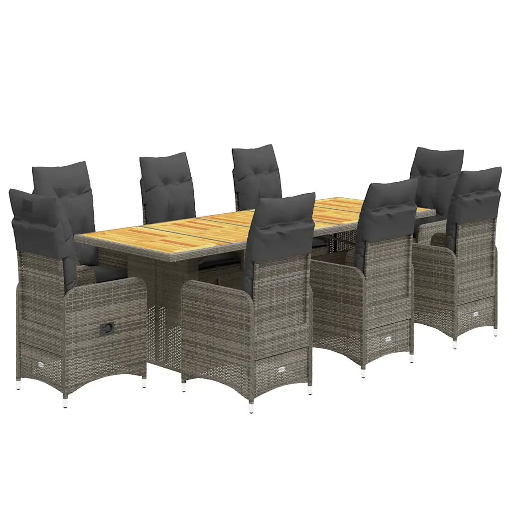 Set BistrÃ² da Giardino 9 pz con Cuscini in Polyrattan Grigio