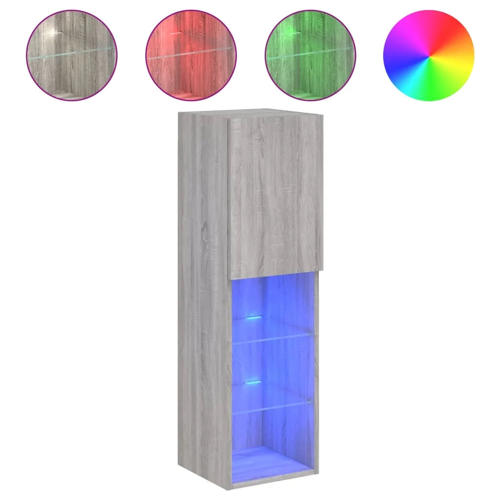 Mobile TV con Luci LED-Credenza per TV Grigio Sonoma 30,5x30x102 cm