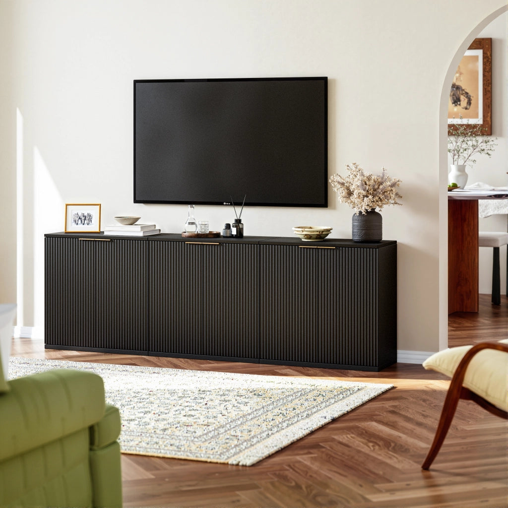 Credenza a 2 ante con ripiani e vano aperto; per soggiorno; in MDF; 80×40×80 cm; nera