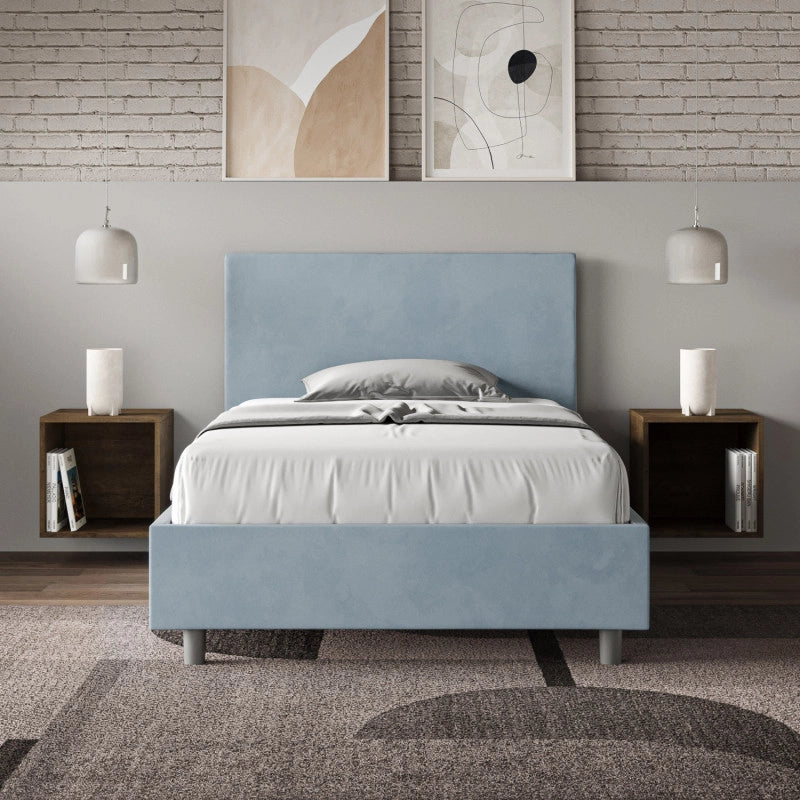 Letto imbottito Piazza e mezzo 110x210 cm Adele - Contenitore,Microfibra,Azzurro