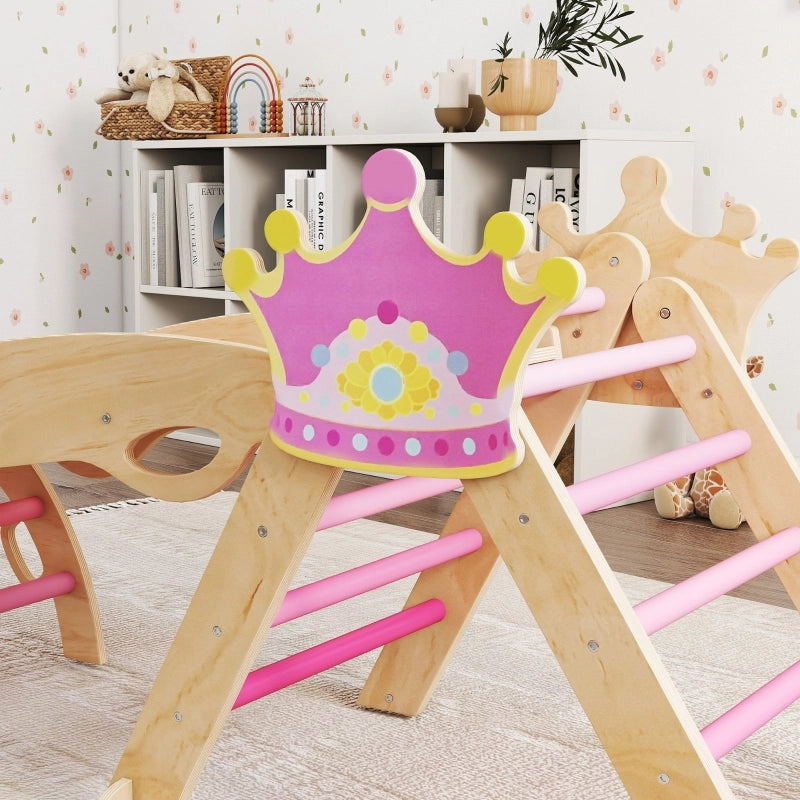 Giochi da arrampicata indoor 8 in 1 per bambini, design a corona, legno, rosa