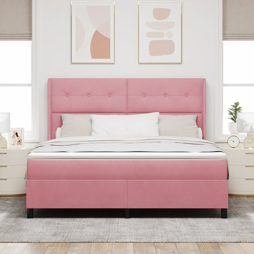 Letto a box spring con materasso rosa 180x200 cm in velluto