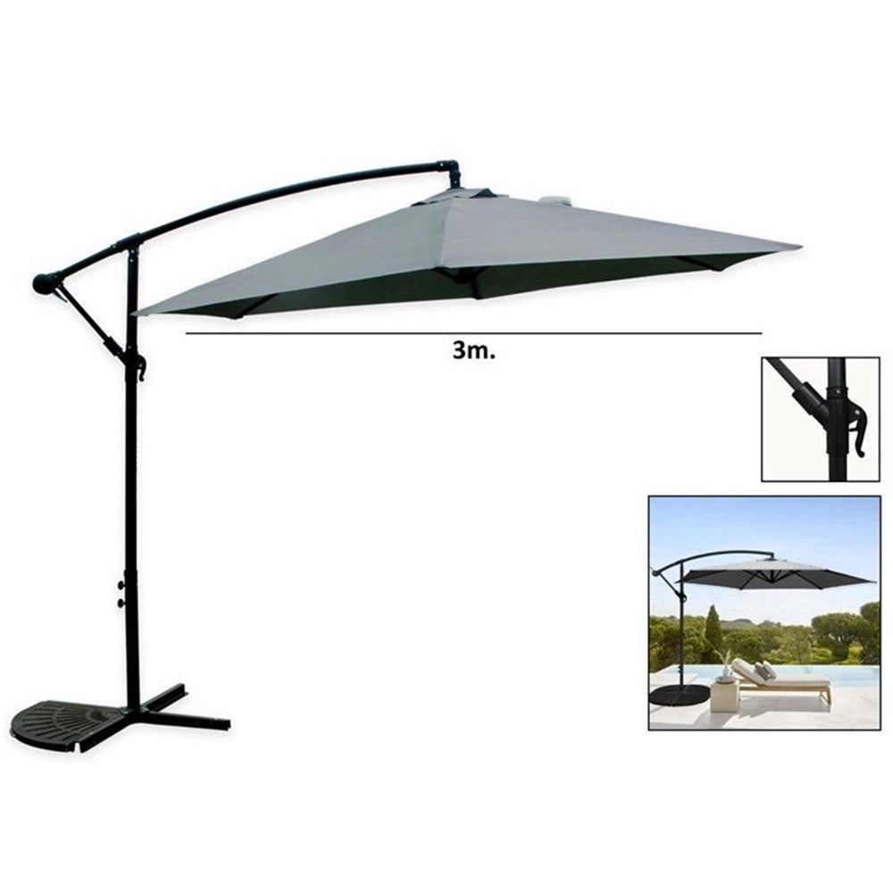 Trade Shop - Ombrellone Decentrato Parasole Balcone Da Giardino Spiaggia ø3mt Con Base 206428 -