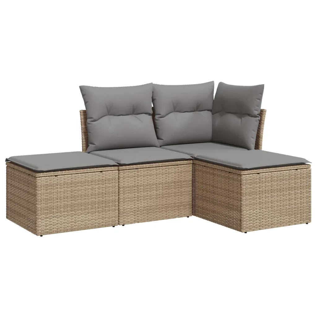 Set Divano da Giardino 4 pz con Cuscini Beige in Polyrattan 3217479