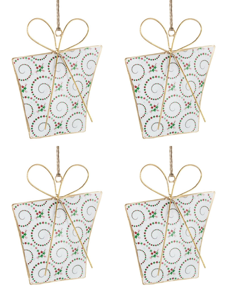 Pendagli Albero di Natale Metallo Oro Pacco Regalo Addobbi Natalizi H 15 cm