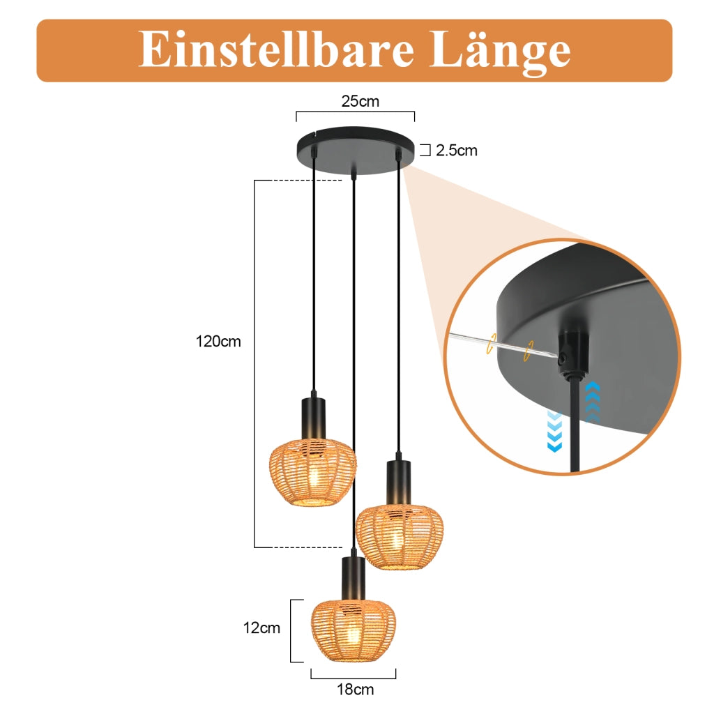 Lampada a sospensione ZMH vintage E27 a 3 luci nera (lampadine non incluse)