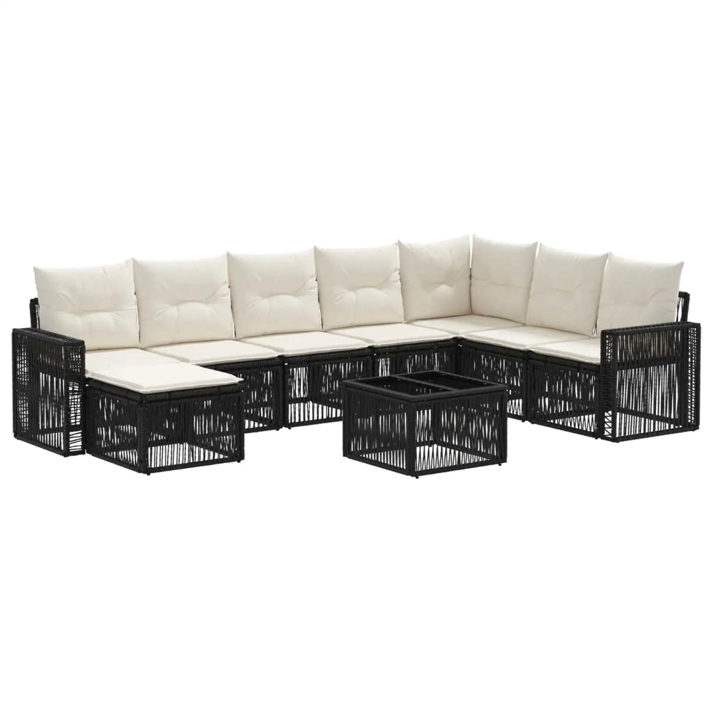 Set Divano da Giardino 9 pcs Nero e Bianco Crema polyrattan