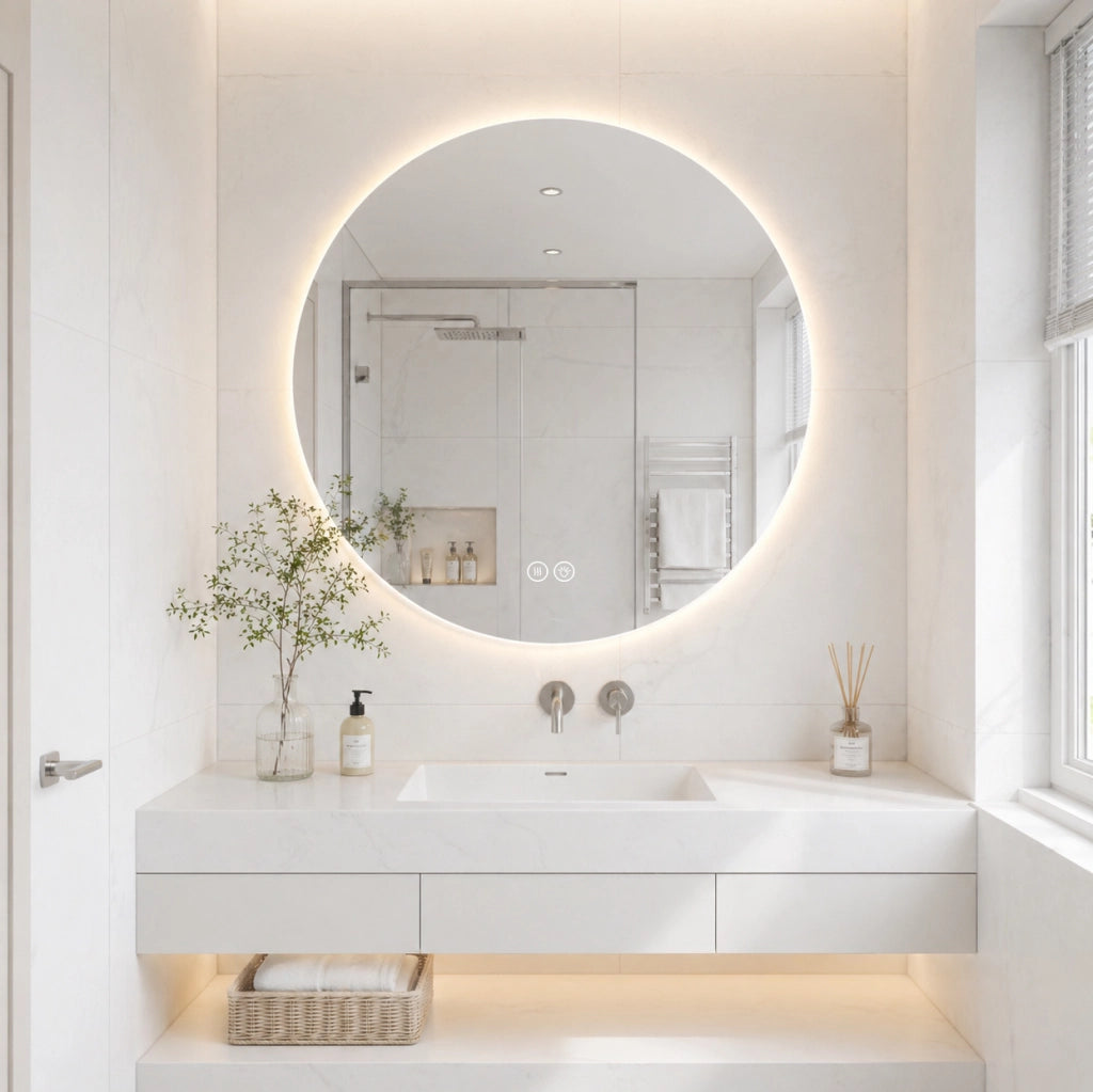 Specchio da bagno LED rotondo antiappannamento con luce