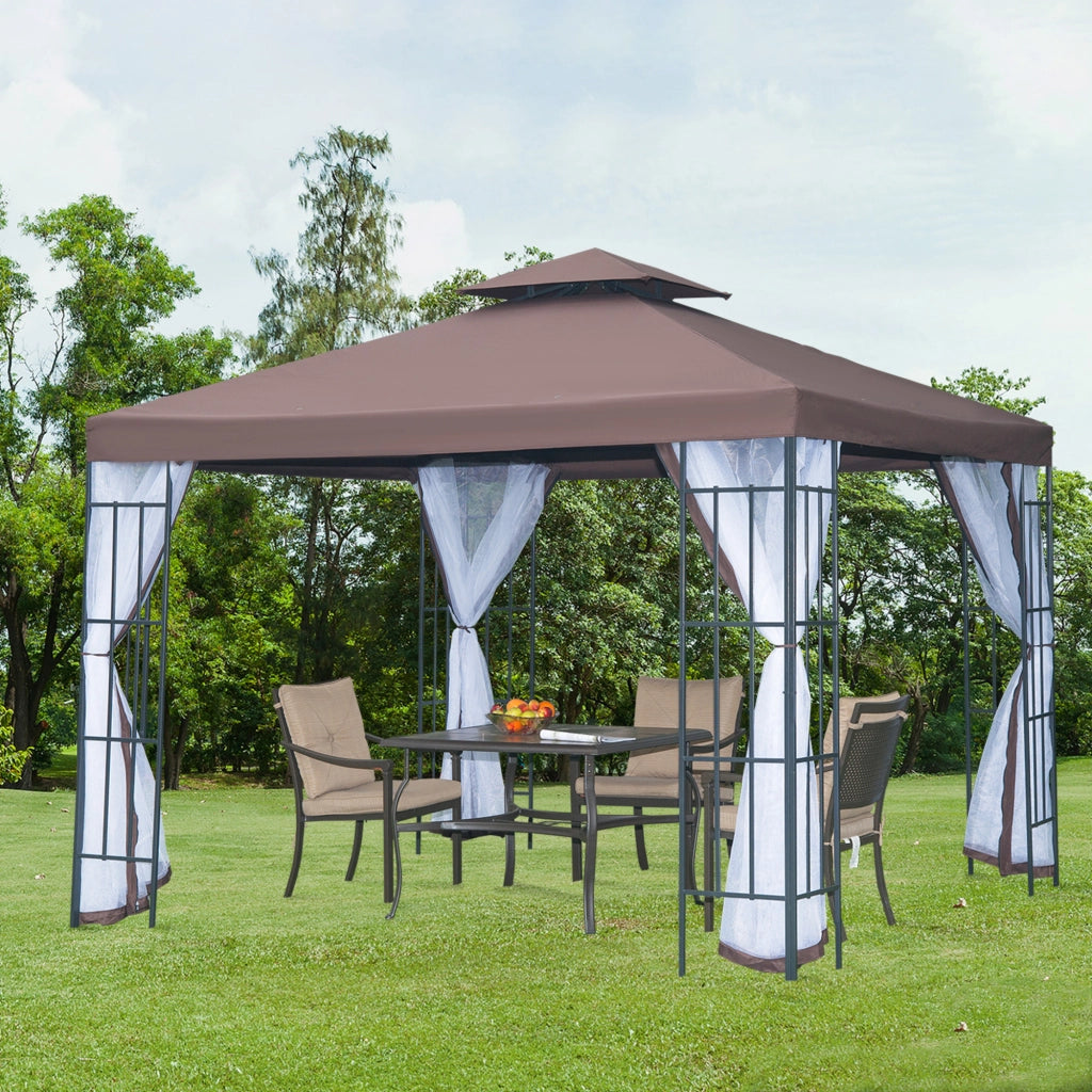 Gazebo da giardino con zanzariere e doppio tetto ¨C zephmum ¨C 297x297 cm