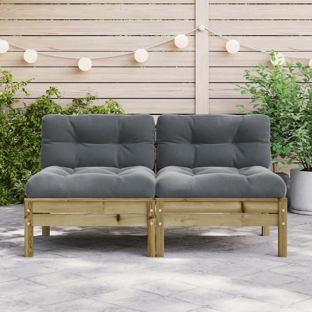 Divano da esterno-Divani Giardino Senza Braccioli con Cuscini 2pz Pino Impregnato 337801