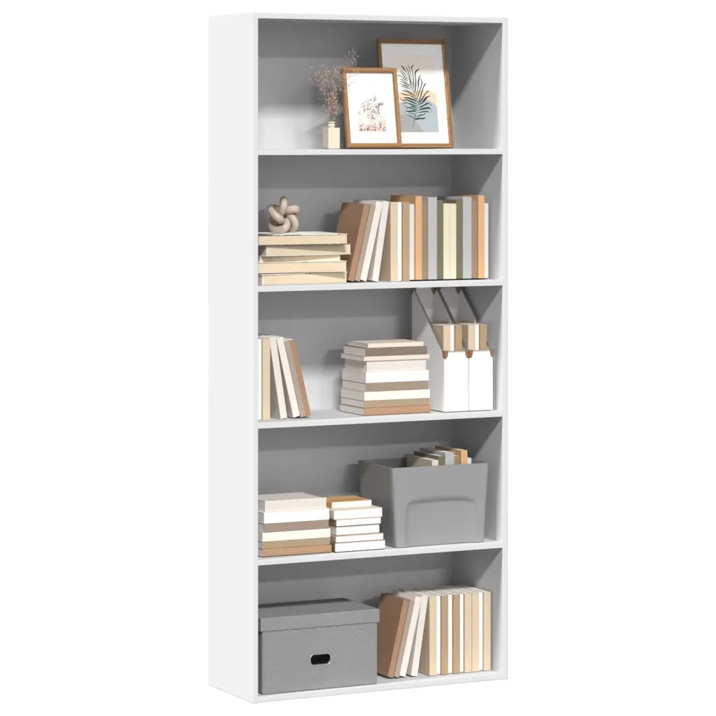 Libreria-Scaffale per Libri-Mobile di Stoccaggio Bianca 80x30x189 cm in Legno Multistrato