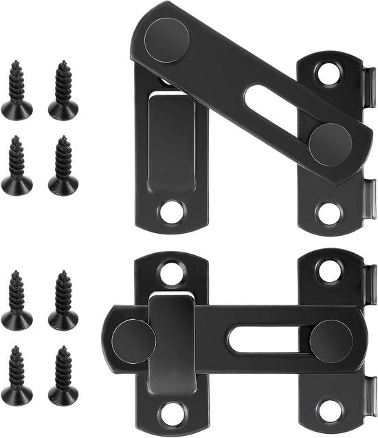 Blocco di sicurezza per porte scorrevoli, 2 pezzi, acciaio inossidabile, nero, flip-latch con vite fissa, blocco di sicurezza scorrevole per uso esterno, per uso interno, per cortile, giardino, portico di garage.