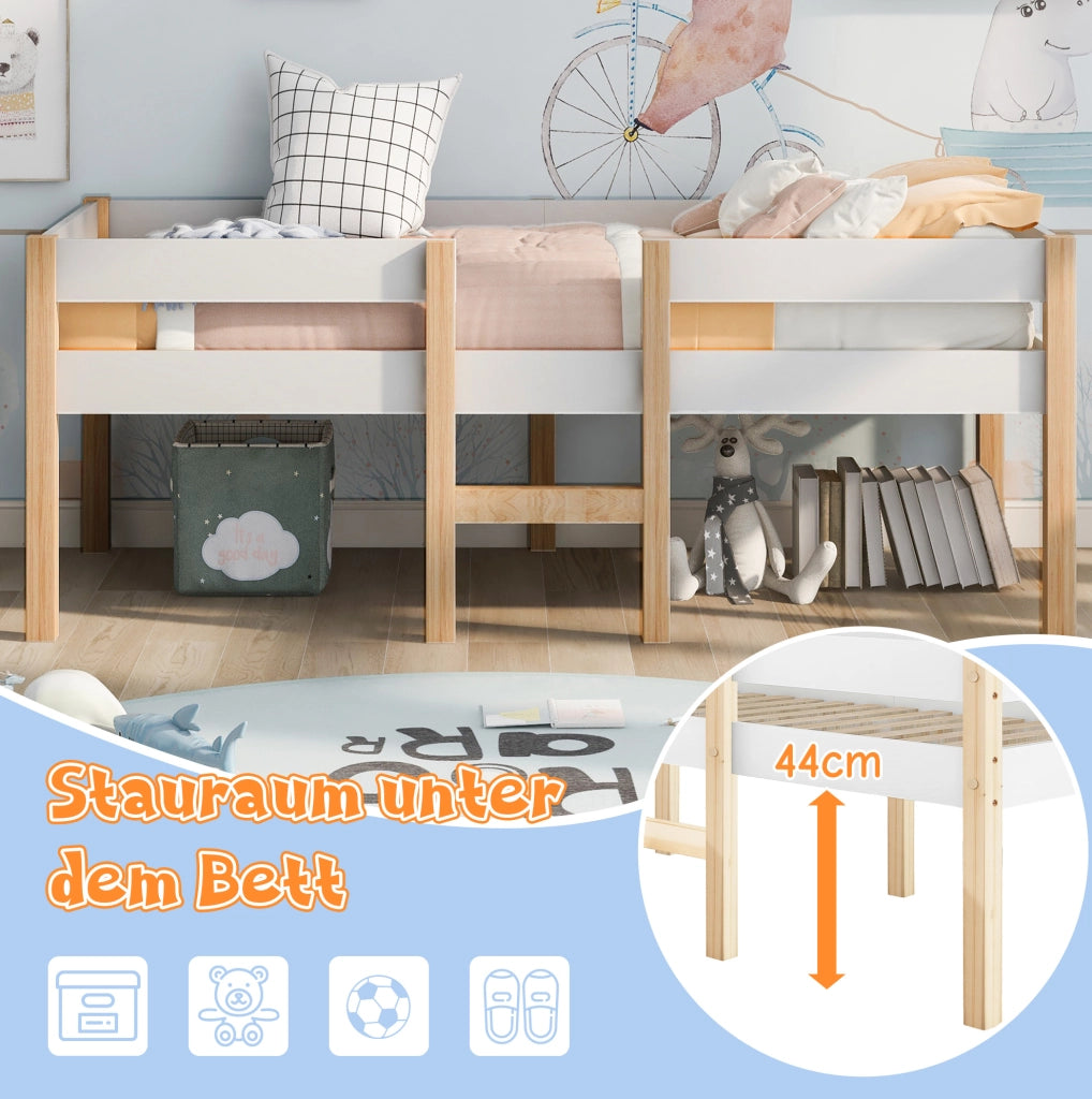 Letto semipiano per bambini 90x200 cm con protezione anticaduta; bianco