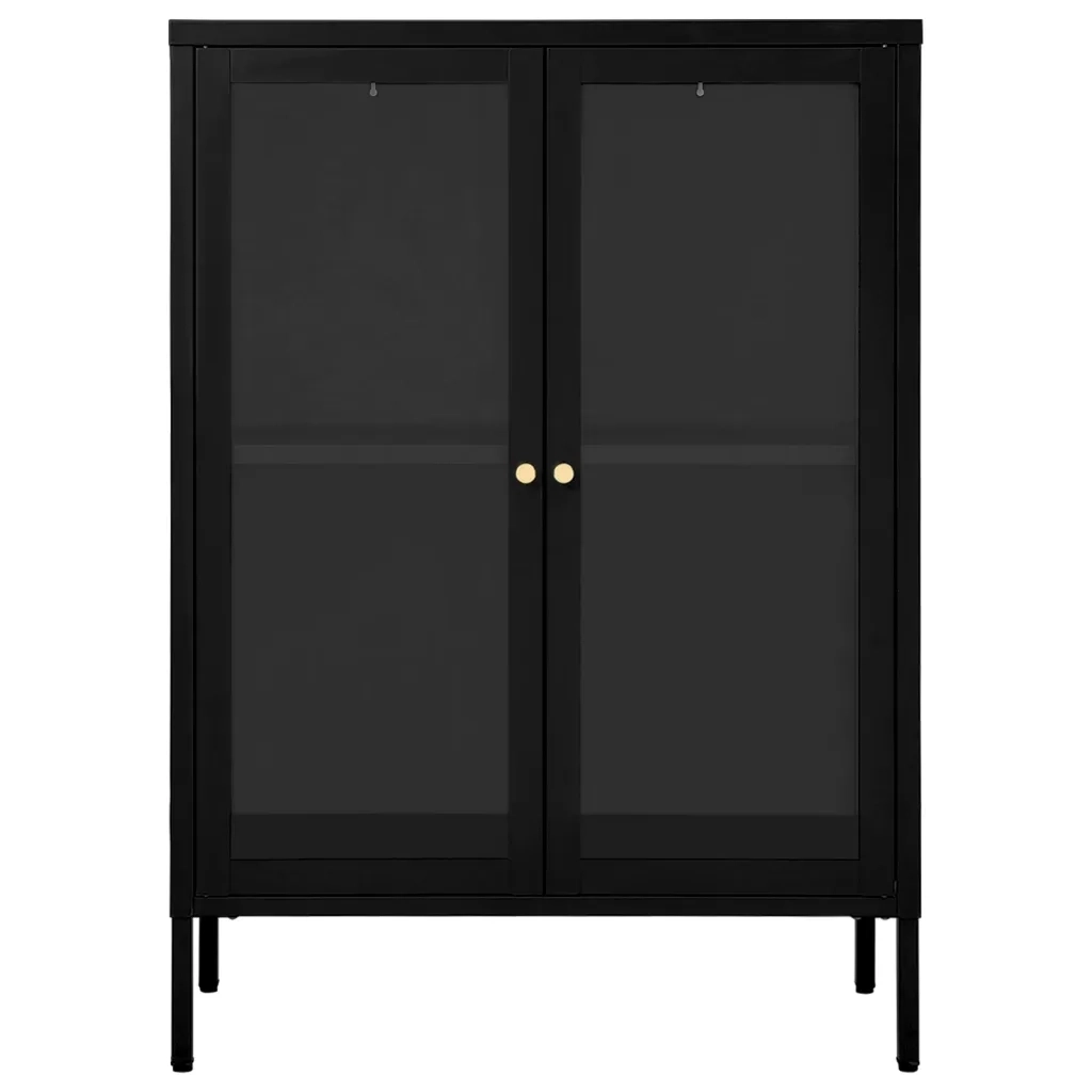 Credenza | Madia | Buffet da pranzo | Armadio da pranzo Nera 75x35x105 cm in Acciaio e Vetro