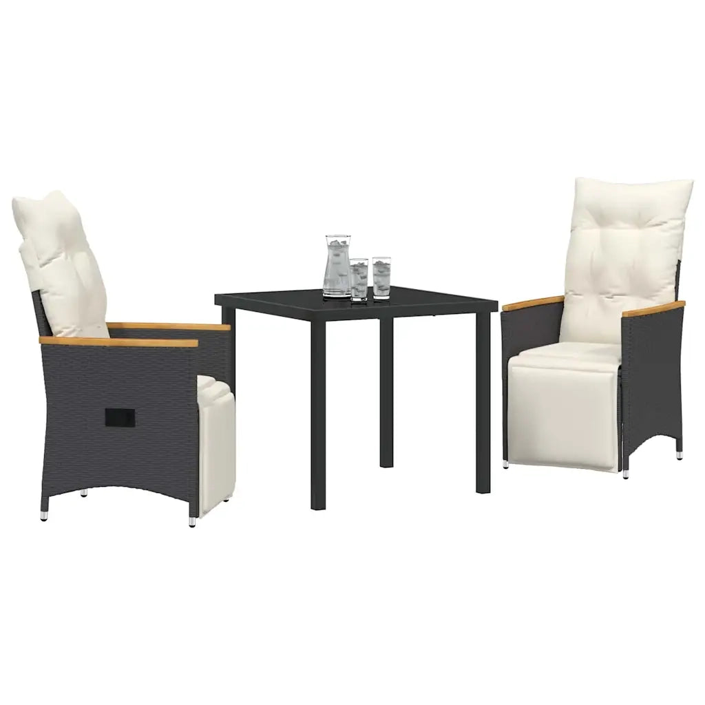 Set da Pranzo per Giardino con cuscino 3 pcs Nero polyrattan 3379611