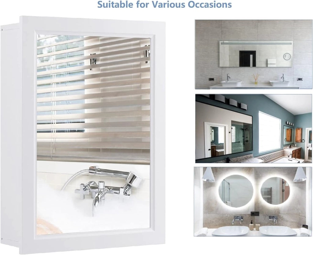 Armadietto da Bagno con Specchiera, Specchio da Parete, Armadietto da Muro per Bagno, 2 in 1 Design Specchio, Ripiano Regolabile in Altezza, Legno, 50 x 16 x 66 cm (Bianco)