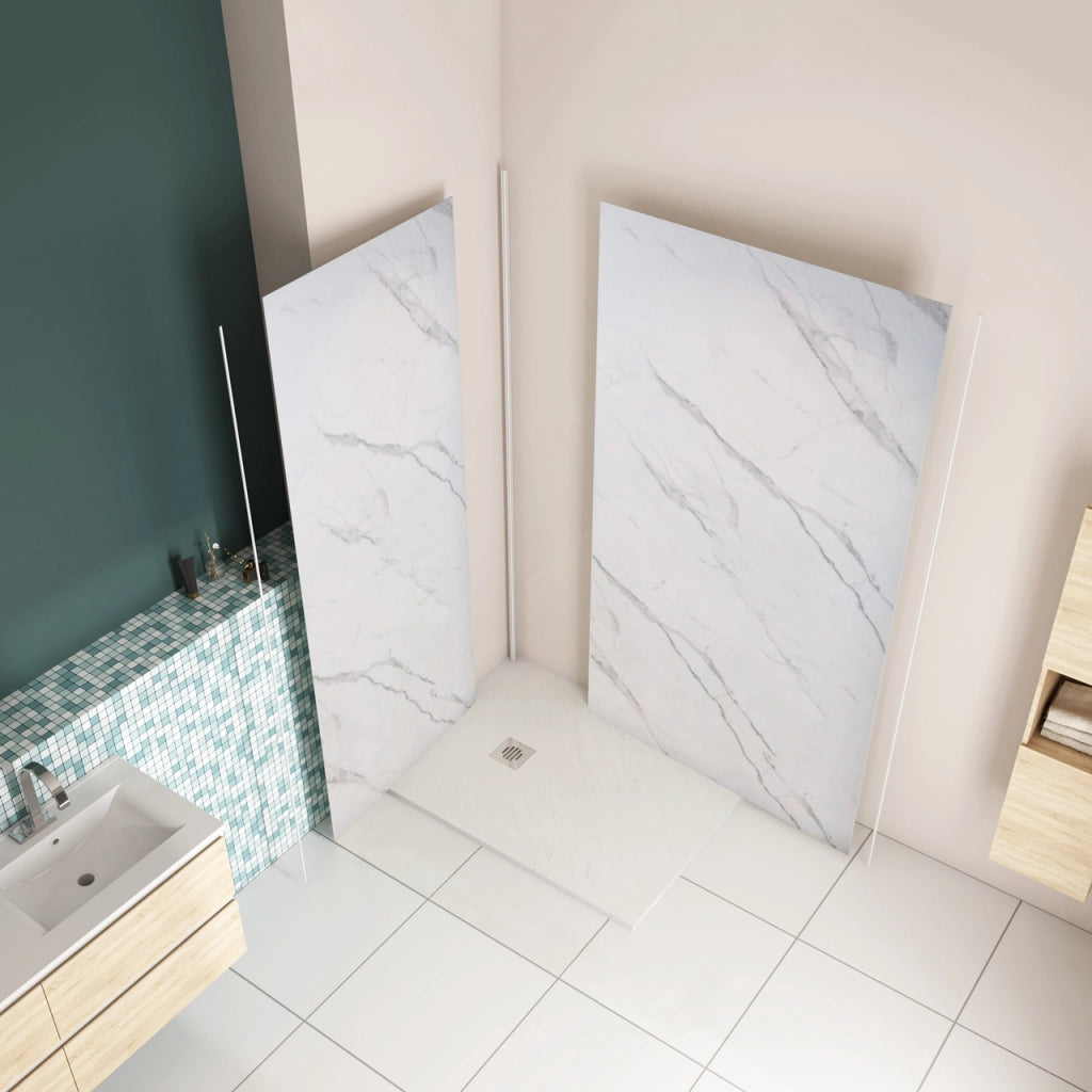 H.210 cm Pannello Doccia ad Angolo 80x100 cm Realizzato in Alluminio da 3 mm con Profili Finitura Bianco Alba per Rivestimento Parete Bagno