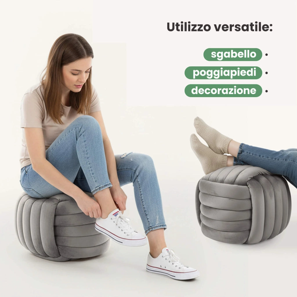Pouf annodato in velluto 53 cm NILO Grigio Chiaro