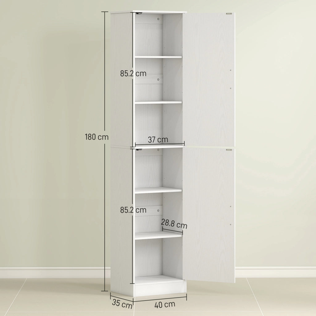 Mobile da Bagno a Colonna 40x35x180 cm con 2 Armadietti in Legno Bianco