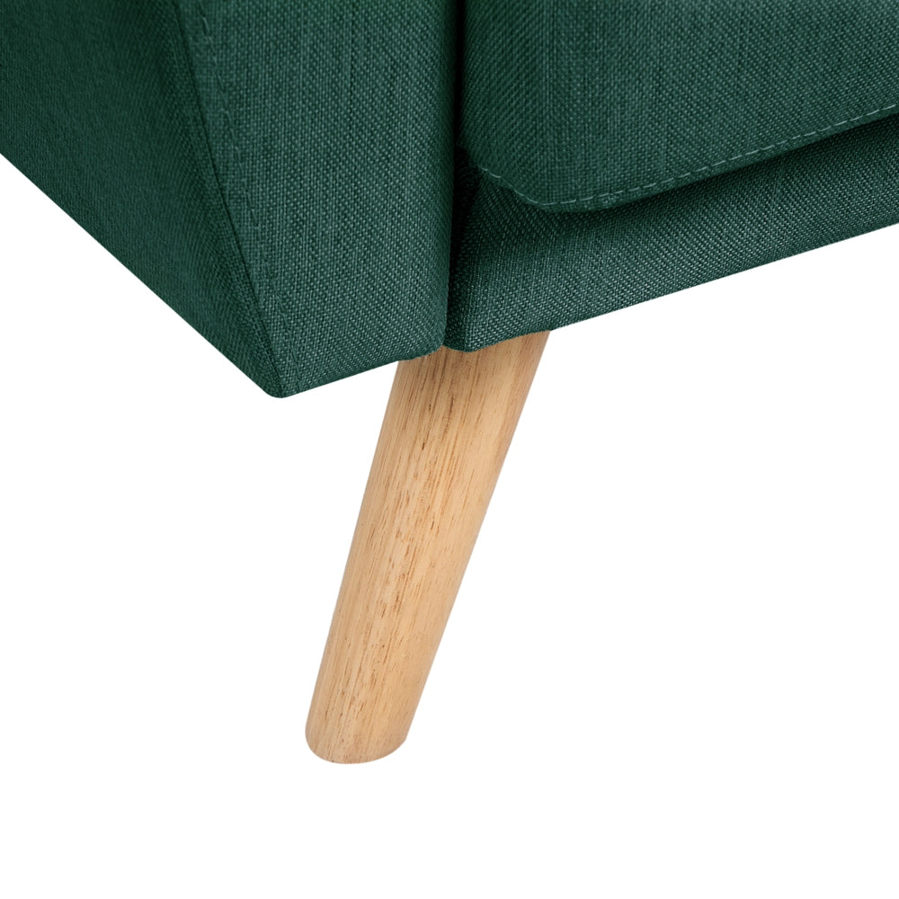 Poltrona imbottita in tessuto verde trasformabile schienale regolabile gambe in legno soggiorno moderno e minimalista