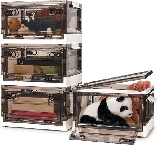 Set di contenitori di archiviazione trasparenti 24L con coperchio e apertura su entrambi i lati, set di 4 contenitori pieghevoli con ruote per organizzare il bagno, la cucina e la casa