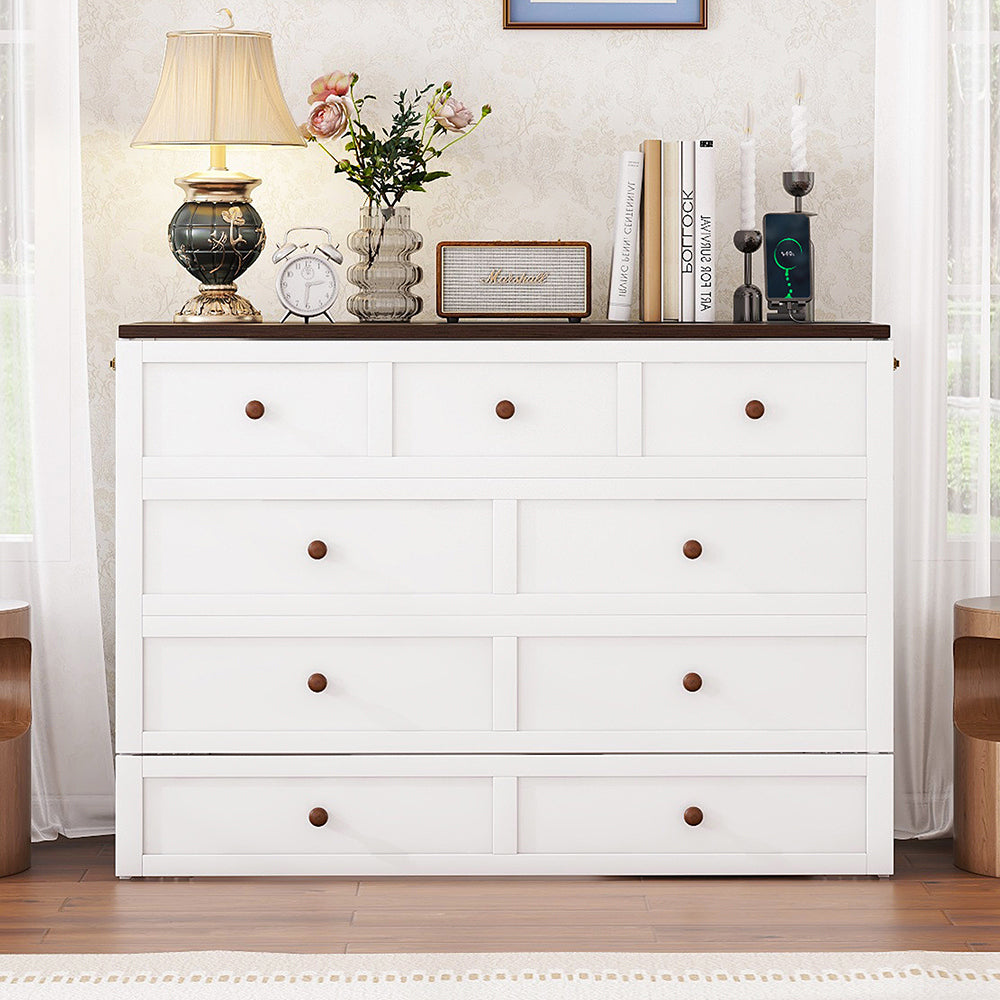 Letto a scomparsa con USB - Xylo - 140x200 cm - Bianco - Cassetti e mensola