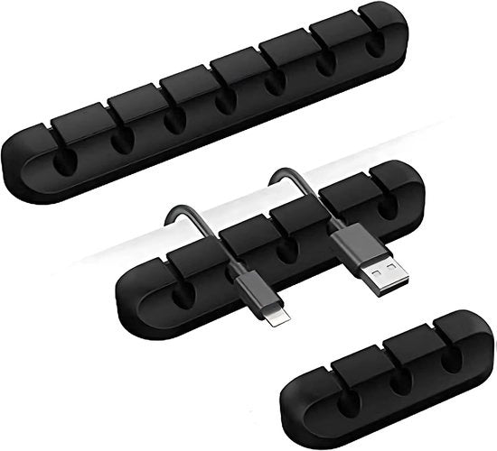3 set di supporti per cavi, organizzatore di cavi con clip silicone autoadesivi per cavi di ricarica USB, cavi di rete, cavi per PC, cavi per ufficio e uso domestico (3,5,7 slot, nero)
