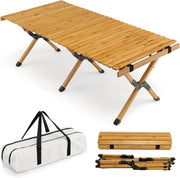 Tavolo da Campeggio Pieghevole di Bambù, Tavolo da Picnic Leggero con Borsa di Trasporto, Tavolo da Esterno per Campeggio, Trekking, Pesca e Barbecue, 122 x 60 x 43,5 cm (Naturale)