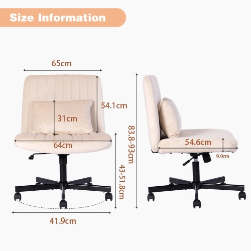 Sedia da ufficio girevole e regolabile in altezza senza braccioli con schienale inclinabile e cuscino in tessuto beige