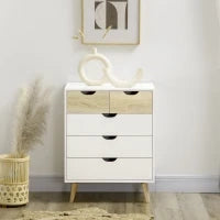 Cassettiera a 5 Cassetti per Camera da Letto con Maniglie Intagliate, 60x40x77.5cm, Bianco e Legno