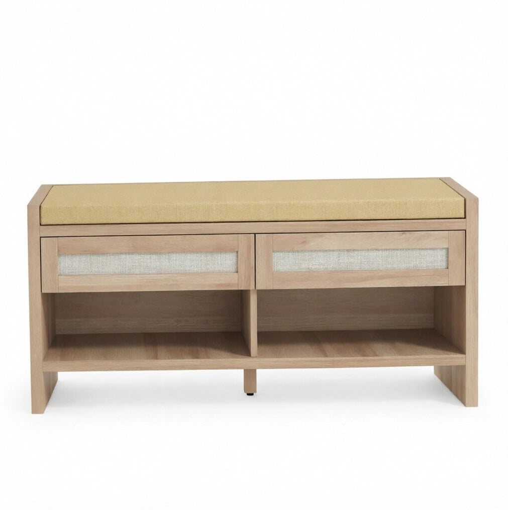 Panca portascarpe con cassetti in rattan PE e cuscino