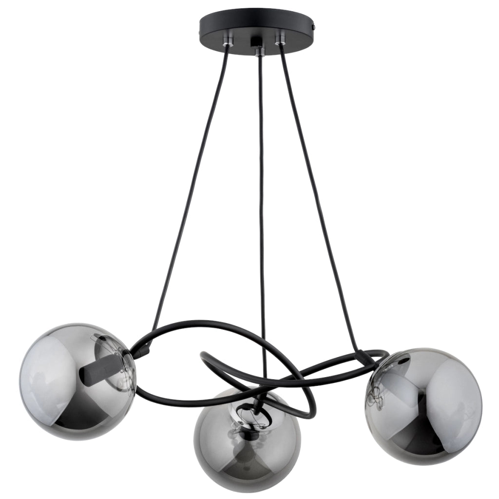 Lampada a sospensione Velta nera vetro fumé 3xE14 Alfa