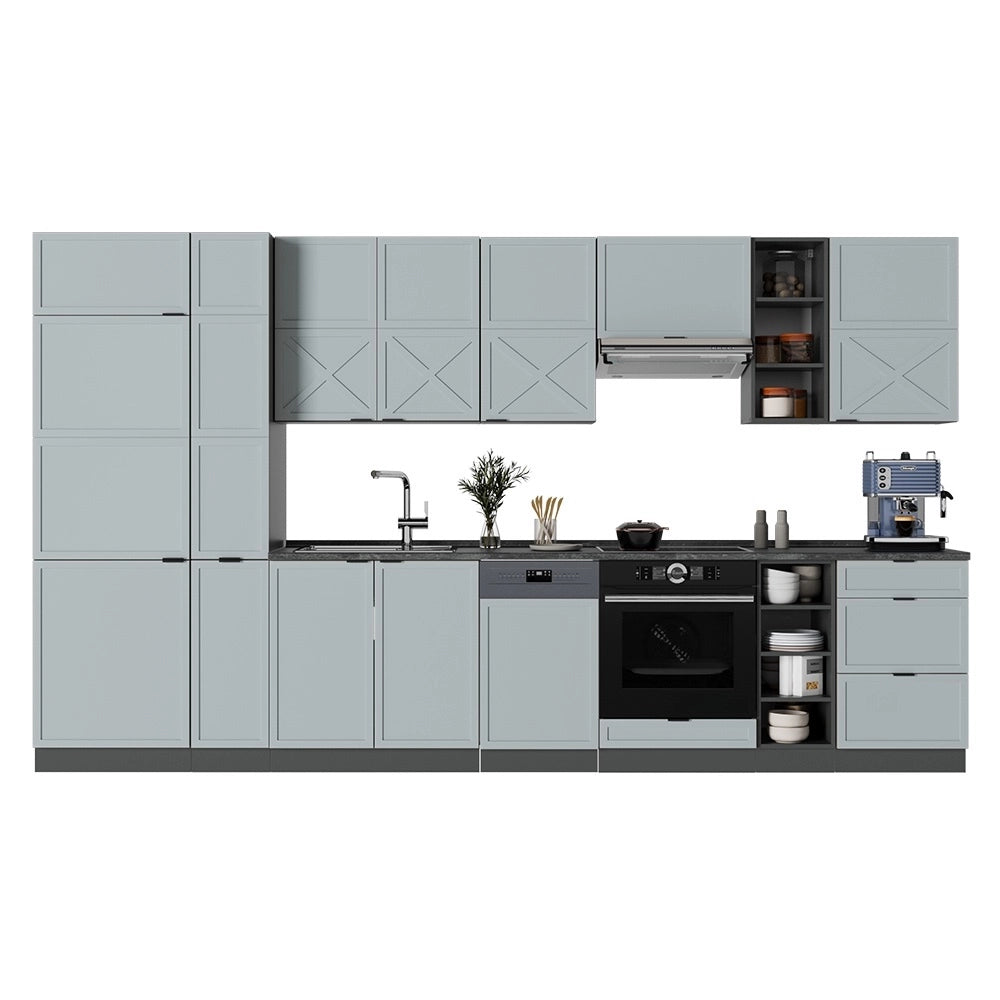 Cucina componibile Fame-Line Blu-grigio chiaro/Antracite 355 cm, PL Marmo Vicco