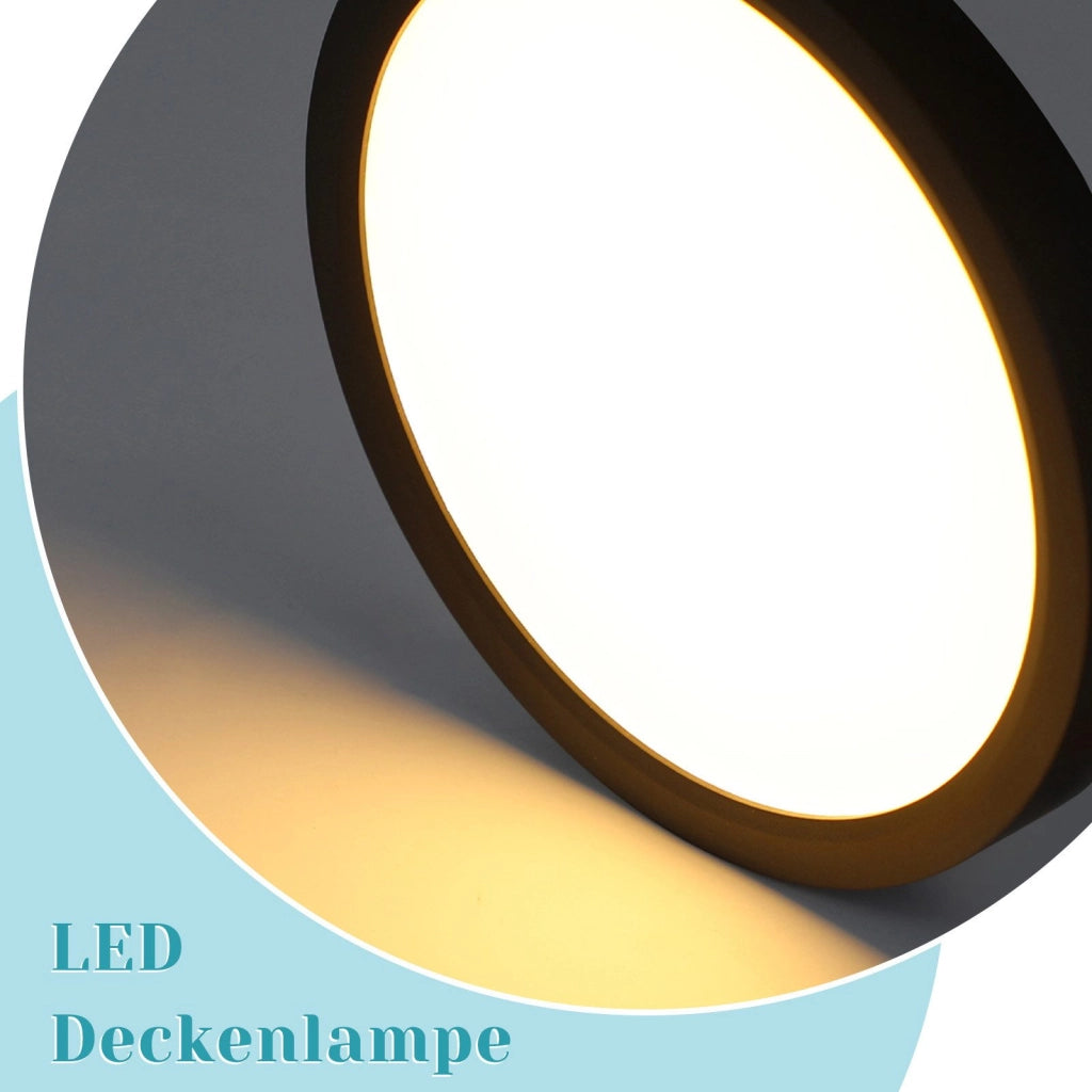 ZMH Lampada da soffitto LED 30cm 24W nero 3000K moderna per cucina bagno corridoio camera letto
