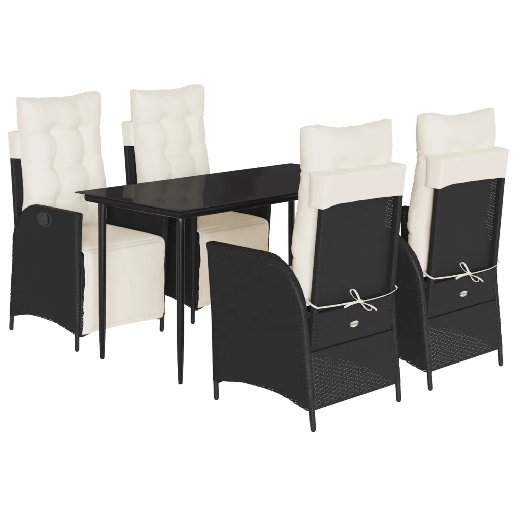 Set da Pranzo da Giardino 5 pz Nero con Cuscini in Polyrattan 3213380