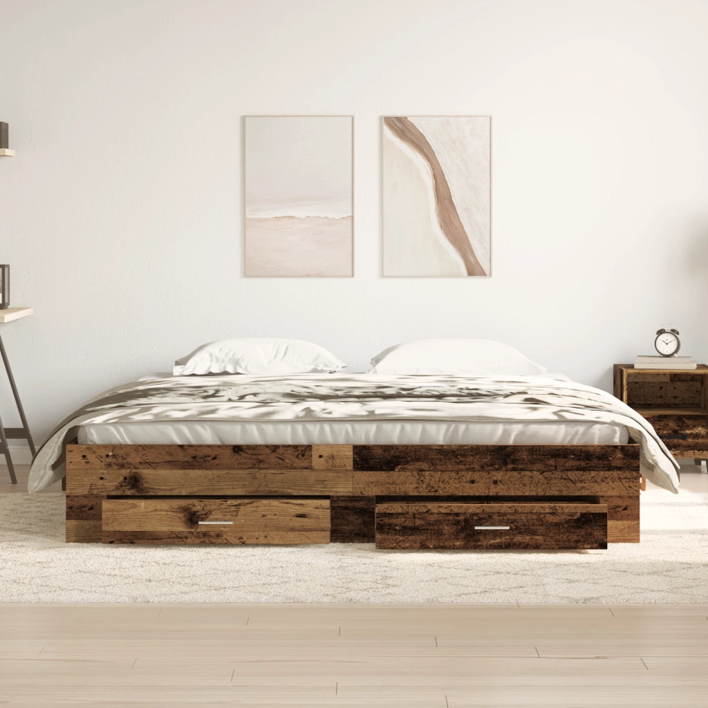 Struttura del letto  con cassetti in legno vecchio 180x200 cm in legno ingegnerizzato