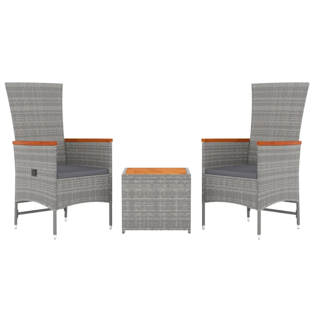 Set Mobili Giardino 3pz Grigio Polyrattan Legno Massello Acacia 3157653