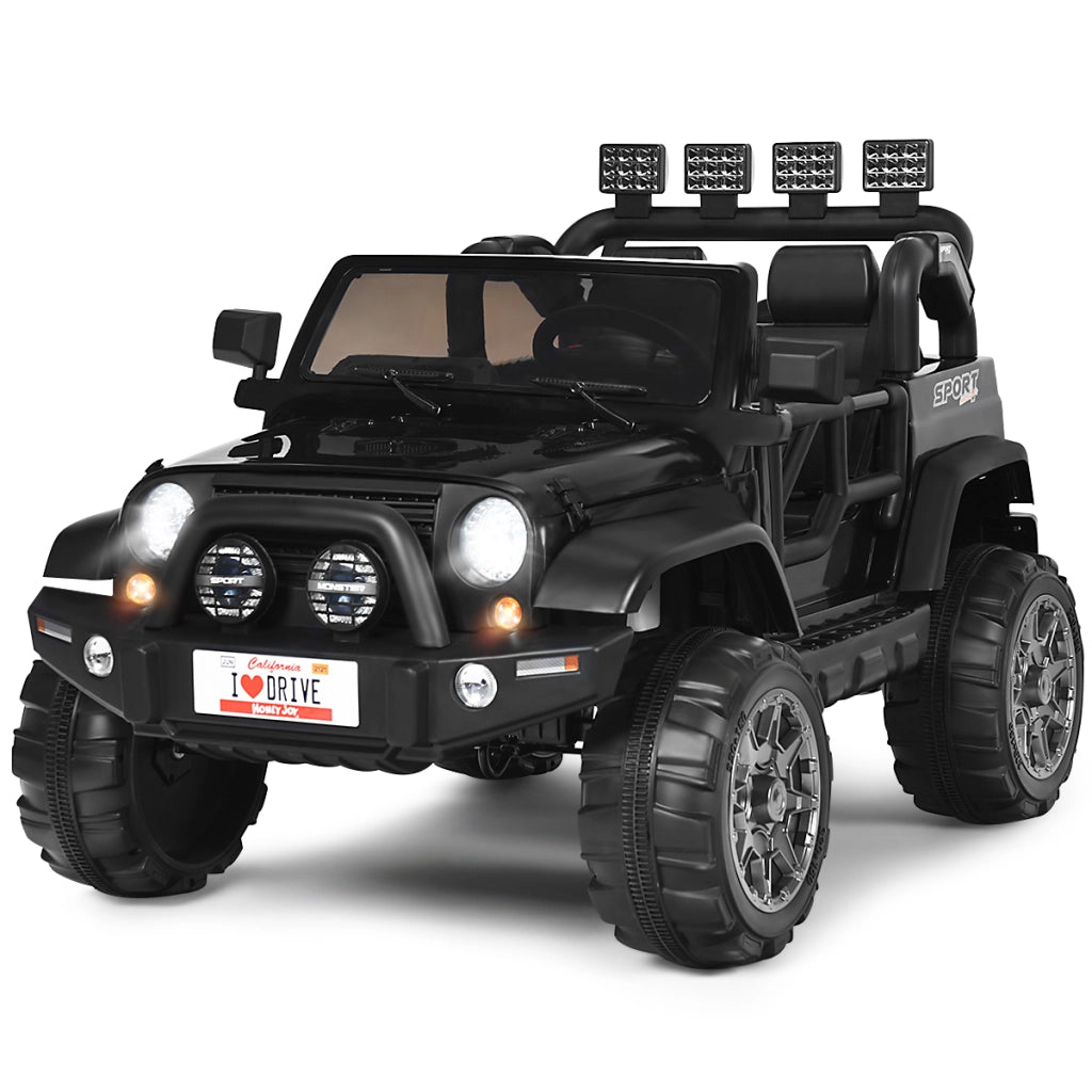 Macchina elettrica cavalcabile 12 V a 2 posti con telecomando, Veicolo a batteria con 3 velocit¨¤ e luci LED Nero-Macchinine giocattoli