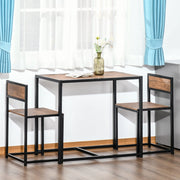 Set tavolo da pranzo con 2 sedie, design industriale compatto in MDF e acciaio zincato