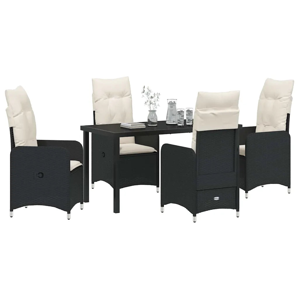 Set da Pranzo per Giardino con cuscino 5 pcs Nero polyrattan 3379634