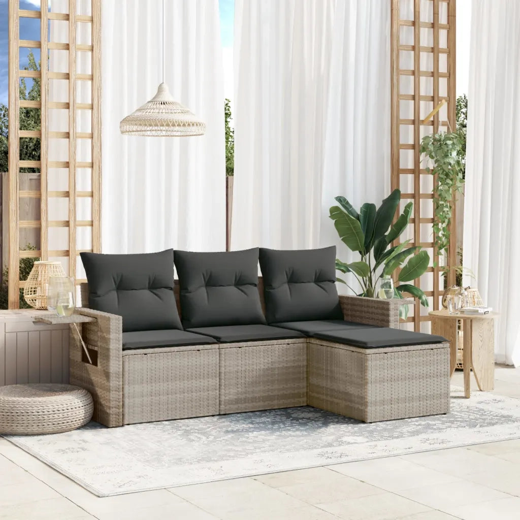 Set Divano da Giardino 4pz con Cuscini Grigio Chiaro Polyrattan 3252409