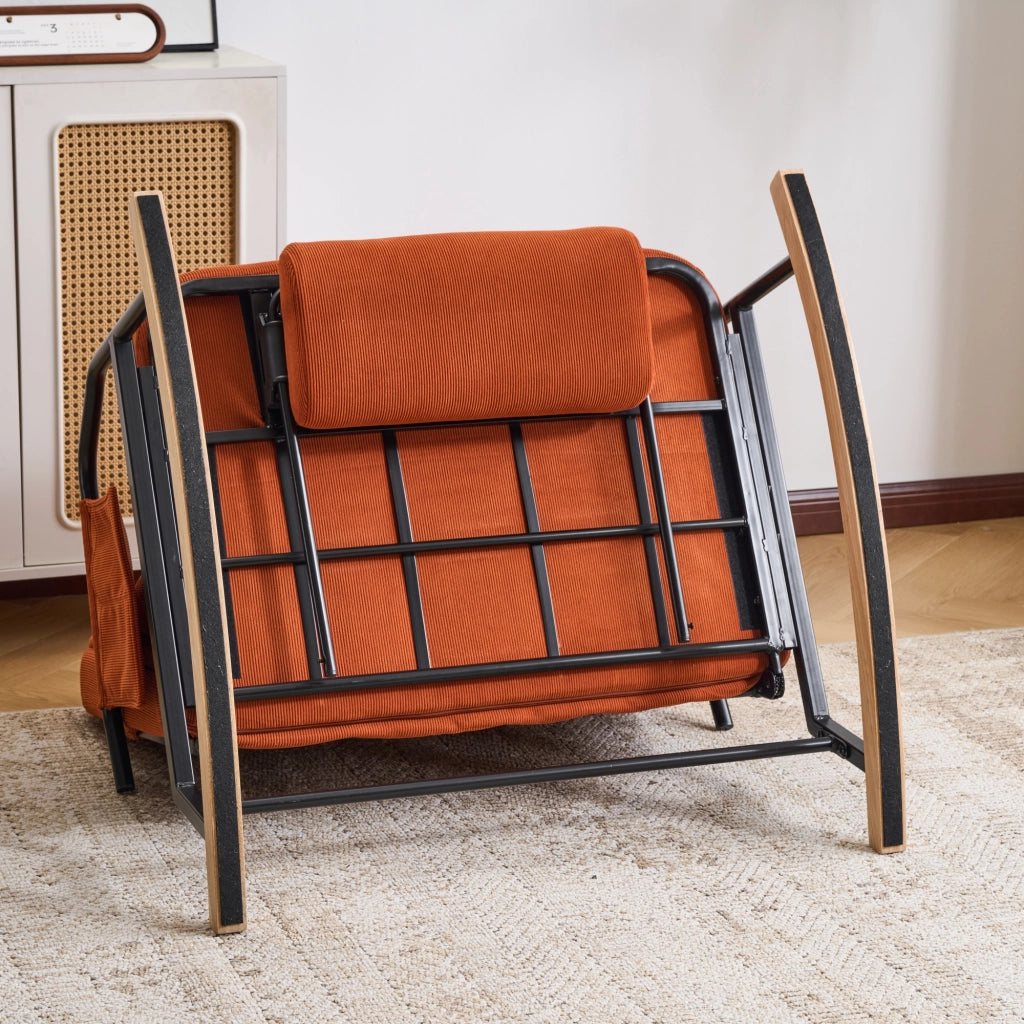 Poltrona a dondolo relax reclinabile con poggiapiedi estraibile tasche laterali e cuscino in velluto a coste marrone