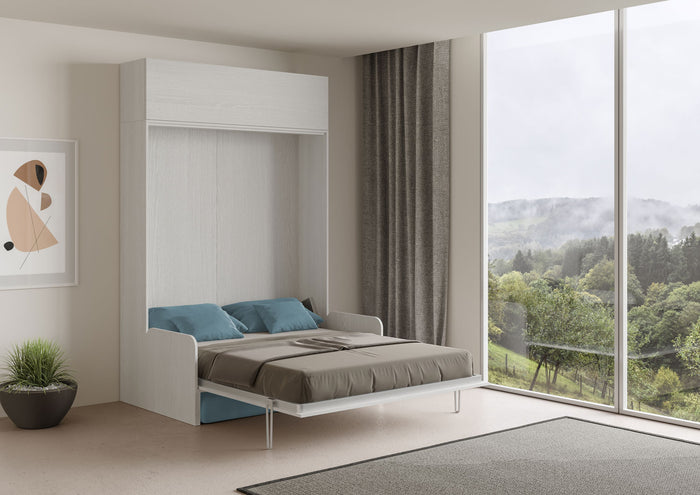 Letto Matrimoniale A Scomparsa 160 Kentaro Con Divano E Pensile Bianco Frassino e Azzurro