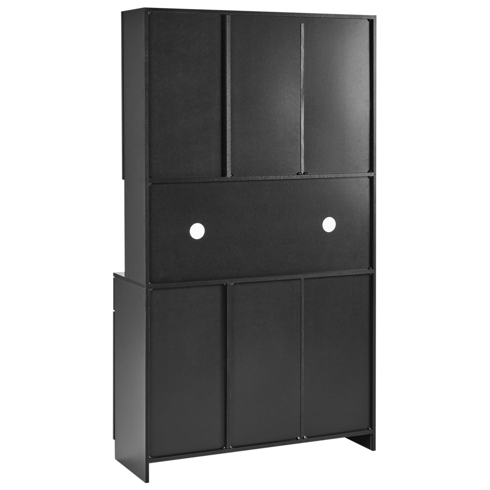 Vetrinetta in vetro Nero Particle Board Vetro temperato con ripiani e cassetti Sala da pranzo Elegante