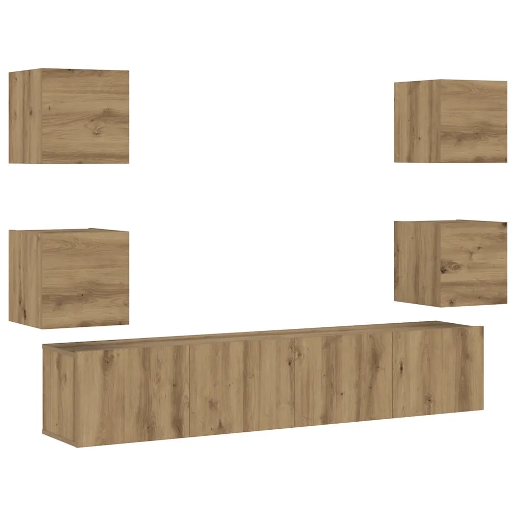 Mobili TV a Parete 6 pz Rovere Artigianale Legno Multistrato