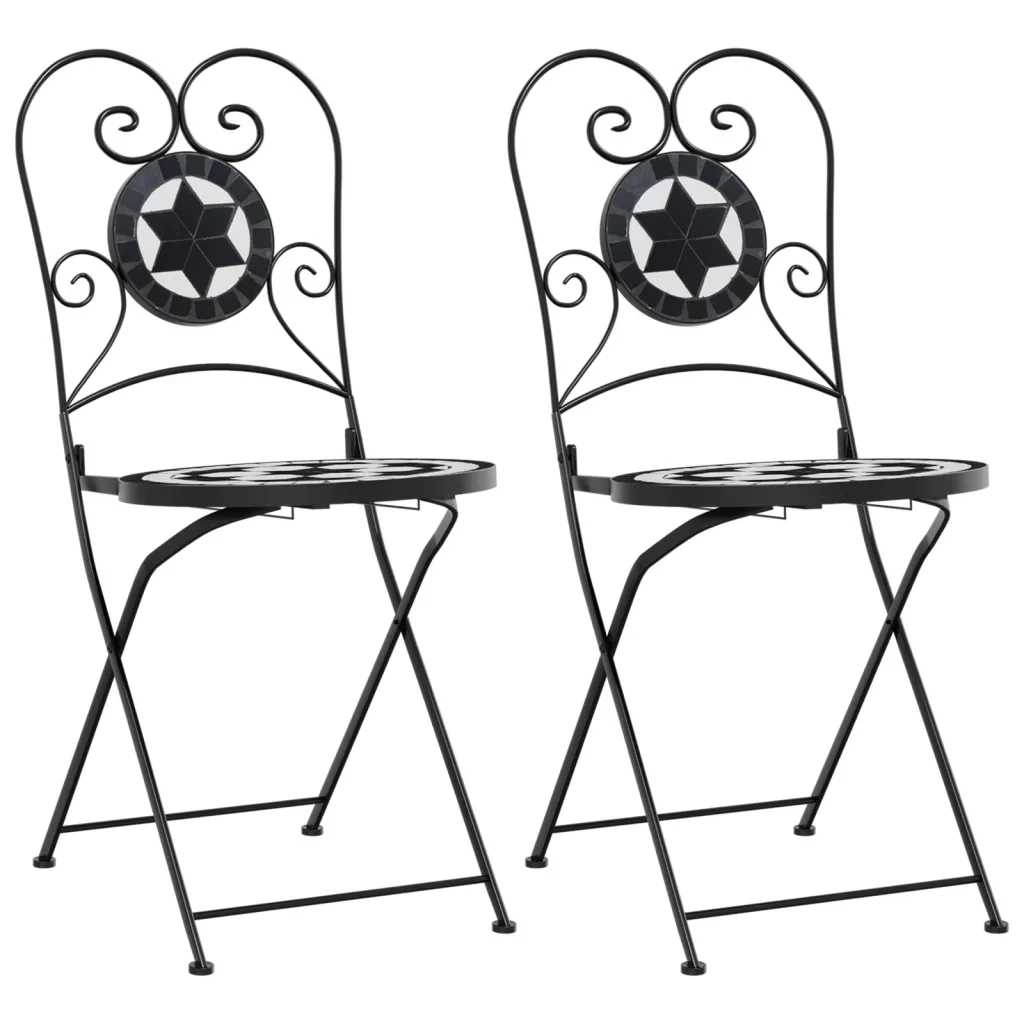 Sedie da Bistr¨° Pieghevoli 2 pz | Sedie da Esterno Nero e Bianco in Ceramica
