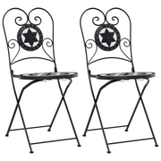 Sedie da Bistr¨° Pieghevoli 2 pz | Sedie da Esterno Nero e Bianco in Ceramica