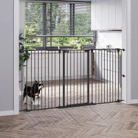 Cancelletto per Cani Taglia Media a 3 Pannelli con Doppio Sistema di Blocco, 206x90cm, Nero