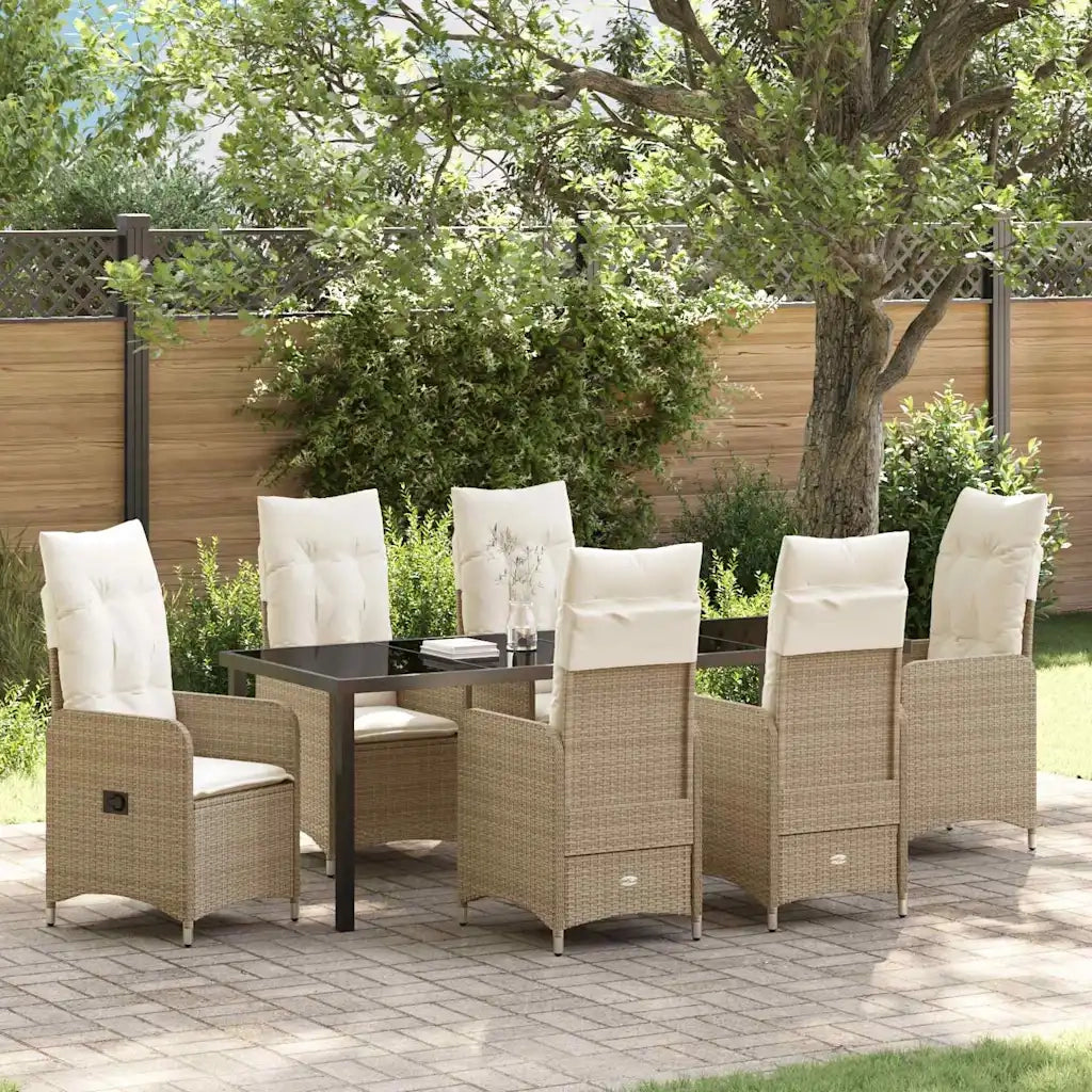 Set da Pranzo per Giardino con cuscino 7 pcs Beige polyrattan 3379658